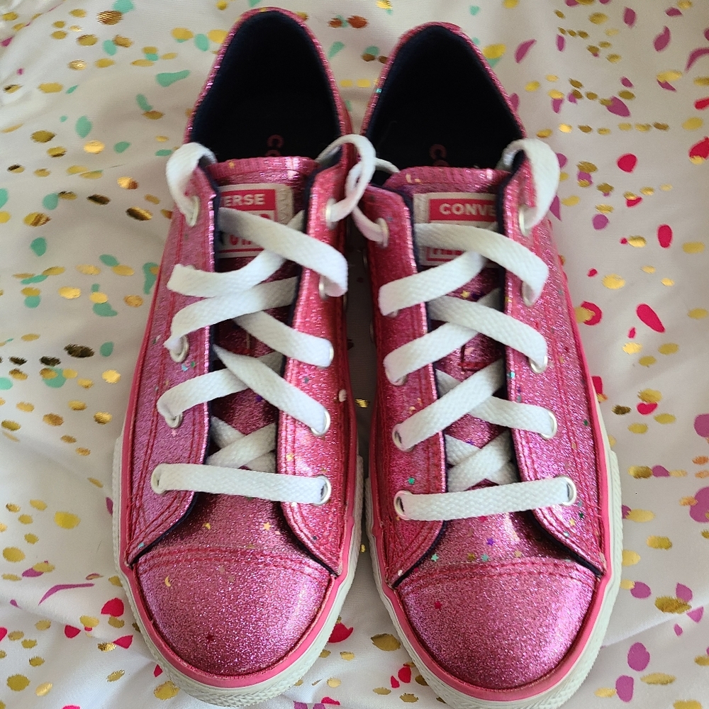 Girls Pink Glitter Converse